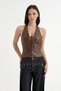 Women's Leather Halter Neck Corset with Lace Detail - 4