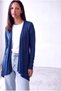 Women's Navy Blue 100% Viscose V-Neck Long Sleeve Long Cardigan with Shoulder Stitching Detail Molly - 2