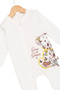 Baby Girl Cute Floral Bear Patterned Ecru Zippered Jumpsuit - 4