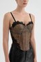 Women's Leather Covered Fabric Design Corset with Padded Chest Part - 6
