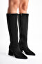 Women's Black Zippered Suede Boots - 6