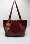 Women's Burgundy Large Size Zippered Hand, Arm and Shoulder Bag with Laces and Buckle Charms