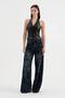 Women's Leather Halter Neck Corset with Lace Detail - 3