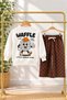 Boy's 3-Yarn Cotton Ecru Waffle Printed Sweatshirt and Brown Checkered Bottom Top Set - 5