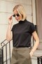 Women's Lycra-Free Crepe-Satin Fabric Half Fisherman Low Shoulder Blouse-Black