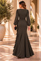 Women's Long Sleeve Ruffle Fishtail Crepe Evening Dress for Wedding Henna Engagement - 3