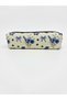Botanical Blue Design Zippered Pen Holder - Single Compartment Pen Holder Pencil Case