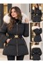 Women's Fur Detailed Hooded Inflatable Coat Waterproof Winter Coat - 3
