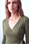 Women's Khaki Modal / Cotton Blended V-Neck Long Sleeve Side Tie Blouse Pauline - 4
