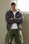Men's Hooded Zippered Long Winter Raincoat with Side Pockets in Dark Gray Fur - 4