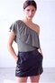 Women's Shimmering Anthracite Viscose Asymmetric Collar One-Shoulder Flounce Blouse Harper