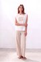 Women's Ecru Cotton Crew Neck Sleeveless Padded Gold Printed T-Shirt Penny