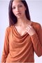 Women's Light Brown Viscose Draped Collar Long Sleeve Button Detailed Blouse Felicia - 2