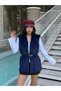 Women's Navy Blue Belted Lined Fur Vest 30094