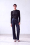 Women's Black Embossed Textured Stand Collar Long Balloon Sleeve Back Button Closure Blouse Lia - 5