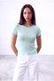 Women's Mint Green Openwork Crew Neck Short Sleeve Baby Overlock Detailed Blouse Ajour - 5