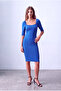 Women's Vibrant Blue Cotton Square Neck 2/4 Balloon Sleeve Backless Dress Flora