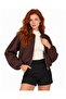 Bitter Brown Women's Lined Bomber Cashmere Jacket - 4