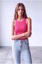 Fuchsia Women's Fuchsia Cotton Camisole Crew Neck Sleeveless Colorful Piping Detailed Tank Top Summer