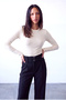 Women's Beige Jacquard Crew Neck Long Sleeve Slim Ribbed Blouse Chantal - 5