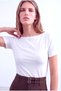 Women's White Cotton Boat Neck Short Sleeve T-Shirt Pauline