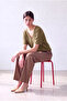 Women's Khaki Single Jersey Draped V-Neck 2/4 Sleeve Gathered Front Blouse Tegan - 3