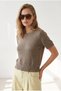 Women's Mink Crew Neck Short Sleeve Mercerized Knitwear Blouse Blz-19003472 - 4