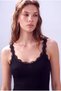 Women's Black Viscose Ribbed Strap Sleeveless T-Shirt with Lace Detail at the Neckline Mabel - 3