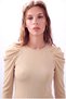 Women's Ecru Textured Crew Neck Long Sleeve Blouse with Pleated Detail Roxanne
