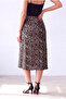 Women's Leopard Patterned Single Jersey Draped High Waist Relaxed Fit Elastic Waist Midi Skirt Cassidy - 3