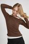 Women's Coffee Color Ribbed Blouse with Boat Neck Inside Blouse