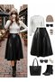 Women's high waist pleated leather skirt