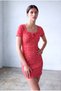 Women's Red Floral Crinkle Fabric Square Neck Short Sleeve Gathered Chest Dress Carly
