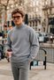 Men's High-Neck Basic Sports Gray Sweatshirt - 2