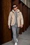 Men's Hooded Zippered Pocket Long Sleeve Sport Stone Fur Raincoat - 5