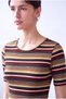 Women's Navy Blue Multi-Colored Striped Viscose Crew Neck 2/4 Sleeve Blouse Vera - 2