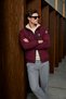 Men's Hooded Zippered Pocket Long Sleeve Sporty Burgundy Fur Raincoat