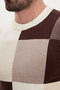 Checkered Slim Fit Crew Neck Cashmere Men's Knitwear Sweater Ecru - 11624.26K - 2