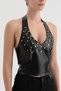 Women's Leather Neck Strap Corset with Metal Troc Detail - 5