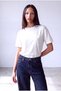Women's Ecru Cotton Crew Neck Short Sleeve Drop Shoulder Relaxed Fit Sweatshirt with Pocket Detail Vivienne - 3
