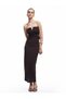 Draped Long Strapless Dress with Metal Accessory Detail