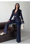 Women's Sleeves Lace Detailed Jacket Trousers Suit Navy Blue - 4