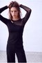Women's Black Cotton Asymmetrical Collar Long Sleeve Transparent Tulle Detailed Blouse Naomi - 5
