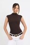Women's Brown Half Fisherman Zero Sleeve Soft Knitted Blouse - H6178
