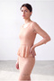 Women's Pink Stretchy Lace Crew Neck 3/4 Sleeve Back Zipper Waist Flounce Lined Dress Maggie - 5