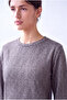Women's Gray Patterned Cotton 2 Thread Crew Neck Long Sleeve Sweatshirt Isla - 3