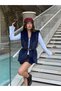 Women's Navy Blue Belted Lined Fur Vest 30094 - 5