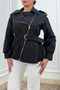 Women's Winter Black Solene Verev Zippered Short Trench Coat 8647 - 3