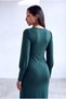 Women's Pine Green Cotton Crew Neck Long Balloon Sleeve Dress with Long Cuff Detail Pauline - 5