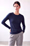 Women's Navy Blue Viscose Blend Crew Neck Long Sleeve Stretch Fabric Blouse Courtney - 4